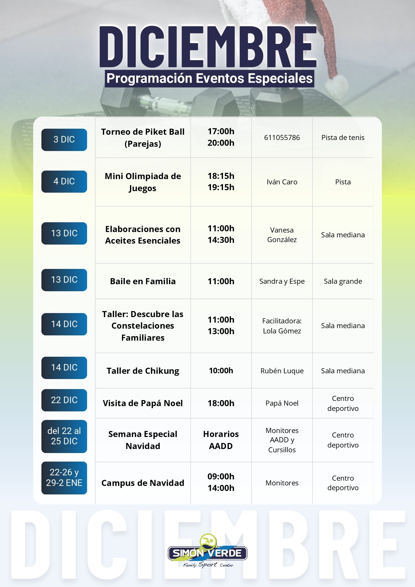 Actividades especiales diciembre