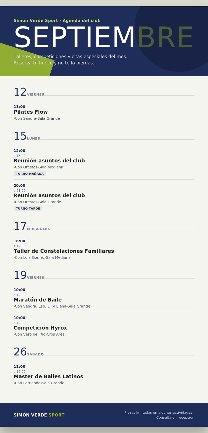 Actividades especiales Septiembre