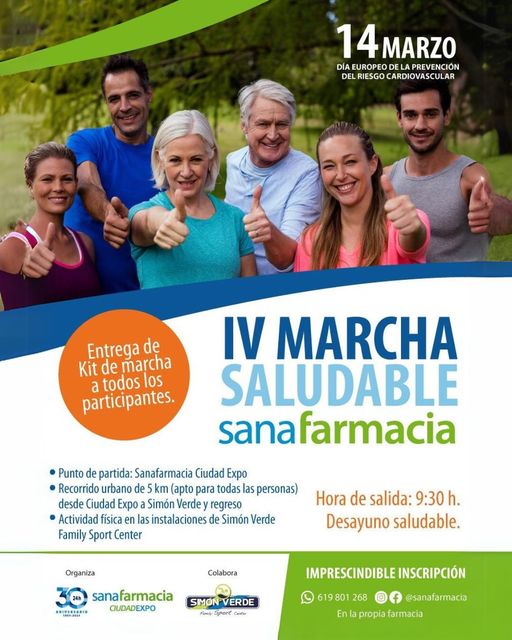 Únete a la IV Marcha Saludable Sanafarmacia el 14 de marzo por el Día Europeo de Prevención Cardiovascular